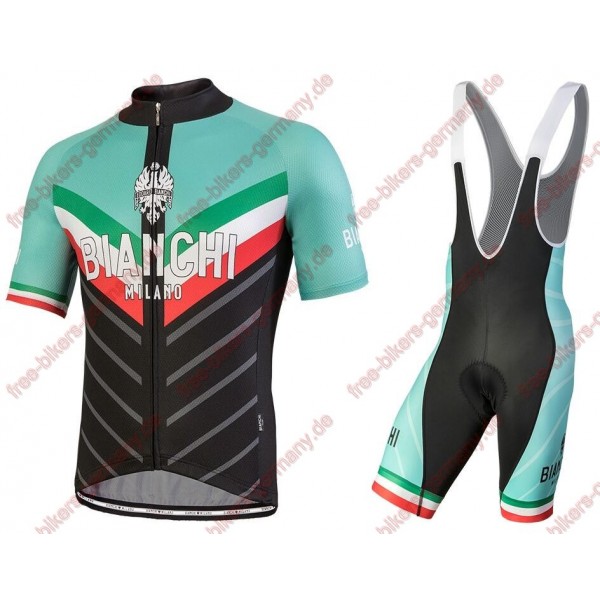 Profiteam 2018 Bianchi Milano Tiera Blau schwarz Radbekleidung Satz Trikot Kurzarm+Trägerhosen Sets 19067UQ