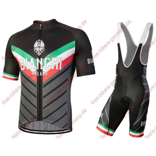 Profiteam 2018 Bianchi Milano Tiera schwarz Radbekleidung Satz Trikot Kurzarm+Trägerhosen Sets 62214EA