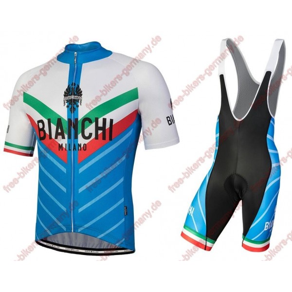 Profiteam 2018 Bianchi Milano Tiera Blau Weiß Radbekleidung Satz Trikot Kurzarm+Trägerhosen Sets 66445XT