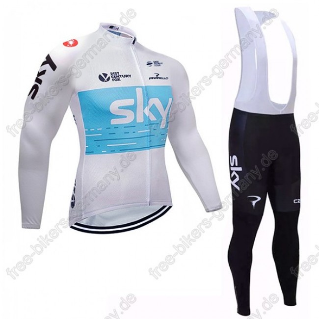 Sky Weiß blau Fahrradbekleidung Trikot Langarm+Lang Trägerhose 2018 Sky Weiß blau Fahrradbekleidung Trikot Langarm+Lang Trägerhose 2018