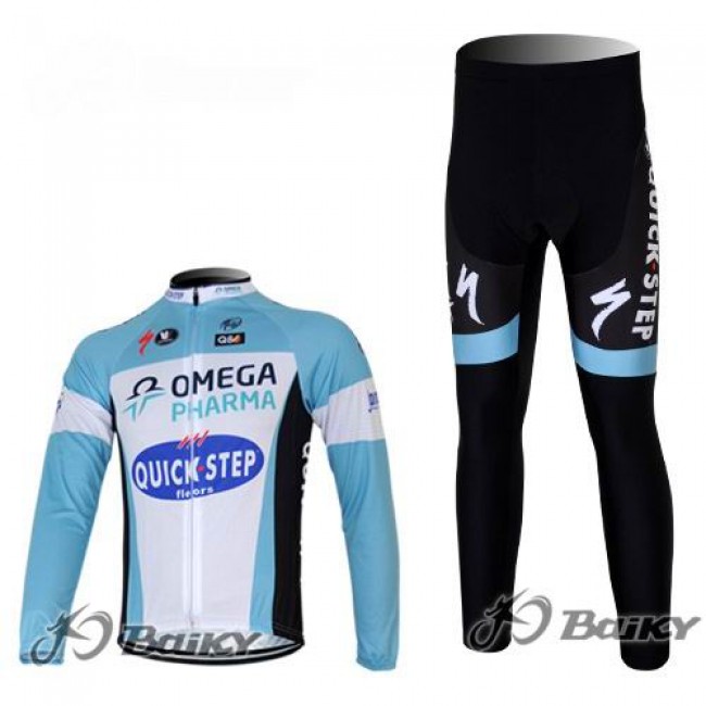 Omega Pharma Quick Step Pro Team Fahrradbekleidung Radtrikot Satz Langarm und Lange Fahrradhose Blau Weiß RBTZ384 Omega Pharma Quick Step Pro Team Fahrradbekleidung Radtrikot Satz Langarm und Lange Fahrradhose Blau Weiß RBTZ384
