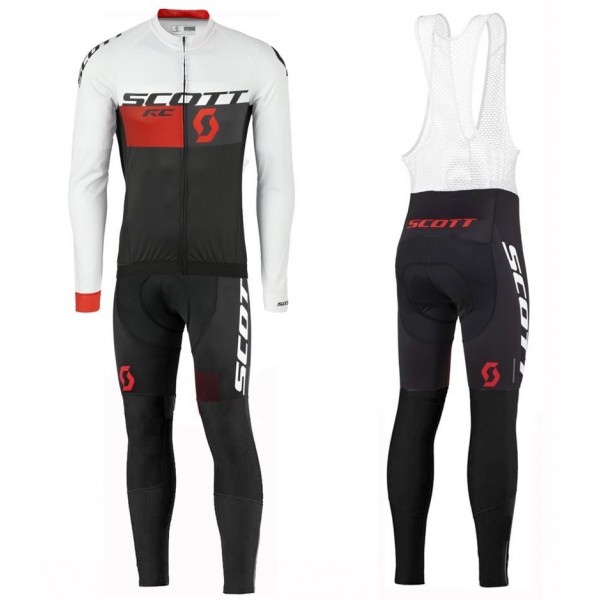 2016 Scott RC Weiß-Schwarz-Rot Fahrradbekleidung Satz Radtrikot Langarm+Lang Trägerhose SMGT678