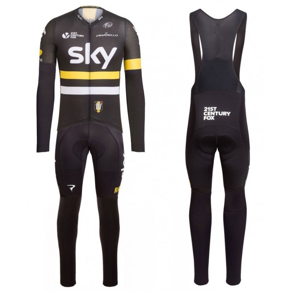 2016 Team Sky IV Schwarz-Gelb Fahrradbekleidung Satz Radtrikot Langarm+Lang Trägerhose OGHI709