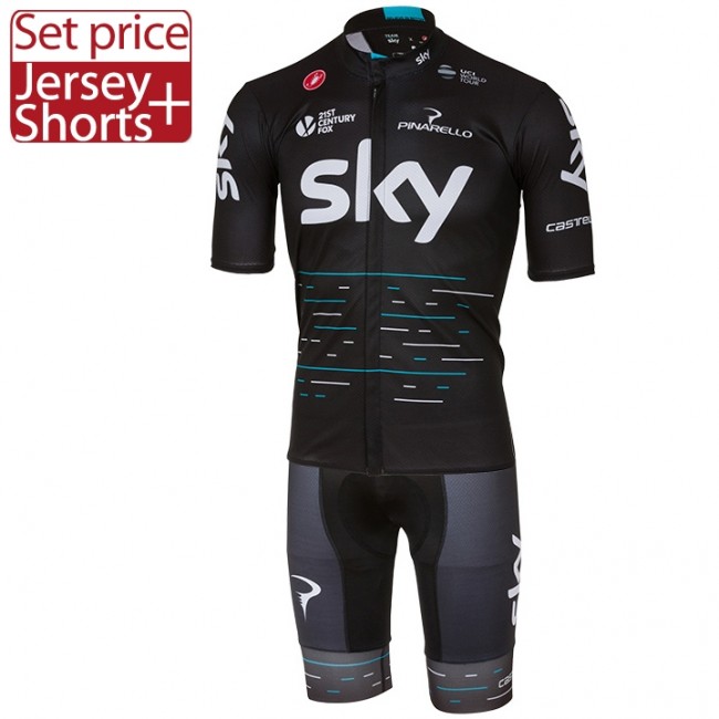 2017 Sky Pro Fahrradbekleidung Satz Radtrikot Kurzarm+Kurz Radhose Schwarz 928TICX 2017 Sky Pro Fahrradbekleidung Satz Radtrikot Kurzarm+Kurz Radhose Schwarz 928TICX