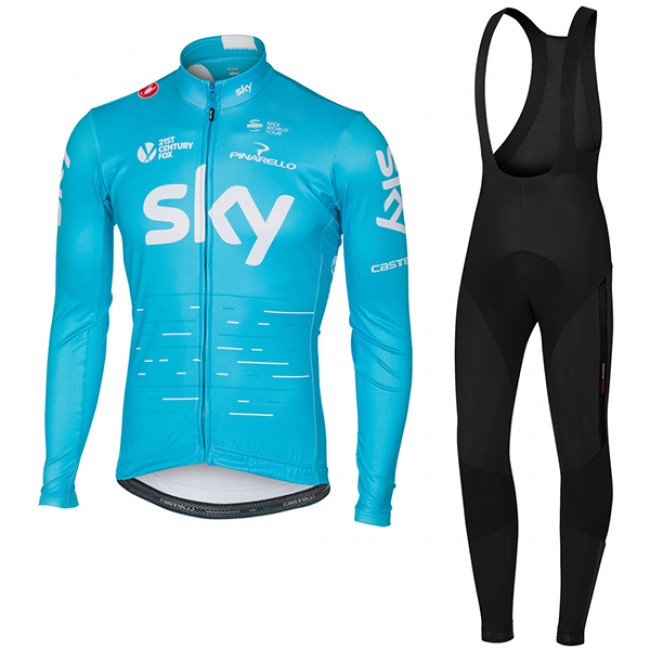 Sky Pro 2017 Blau Fahrradbekleidung Satz Radtrikot Langarm+Lang Trägerhose 221APFK Sky Pro 2017 Blau Fahrradbekleidung Satz Radtrikot Langarm+Lang Trägerhose 221APFK